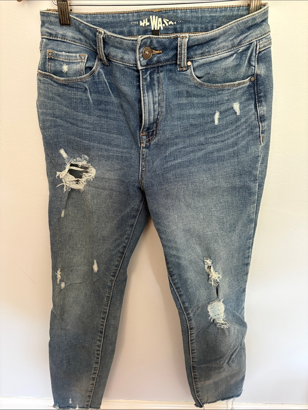 Rewash Distressed Ankle Crop Jeans - Light Blue